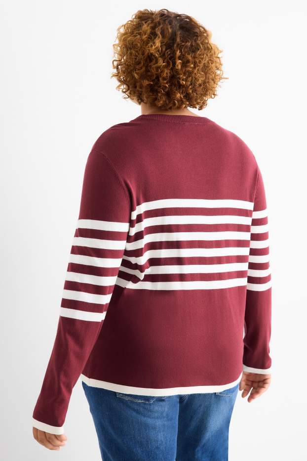 Women - Jumper - striped - bordeaux