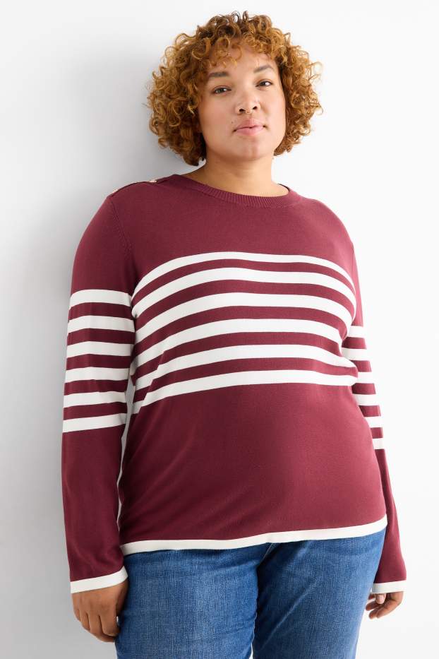 Women - Jumper - striped - bordeaux