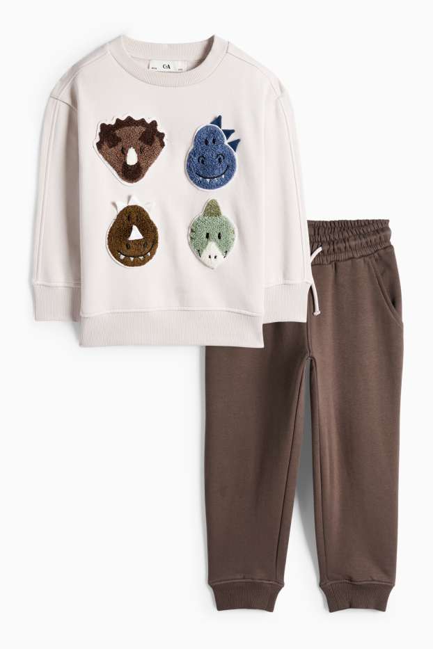 Děti - chlapci - Dinosauři - souprava - mikina a teplákové kalhoty - 2dílná - světle béžová