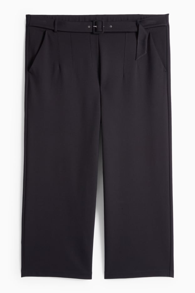 Femmes - Pantalon en jersey à ceinture - high waist - wide leg - noir