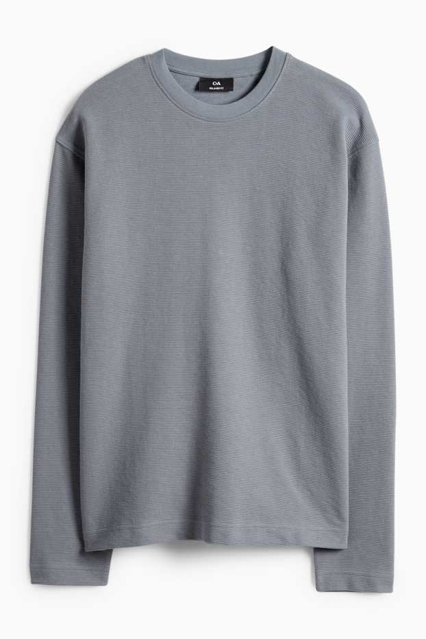 Bărbați - Tricou cu mânecă lungă - relaxed fit - reiat - gri închis