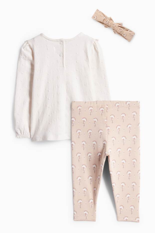 Miminka - dívky - Květiny - outfit pro miminka - 3dílný - krémově bílá