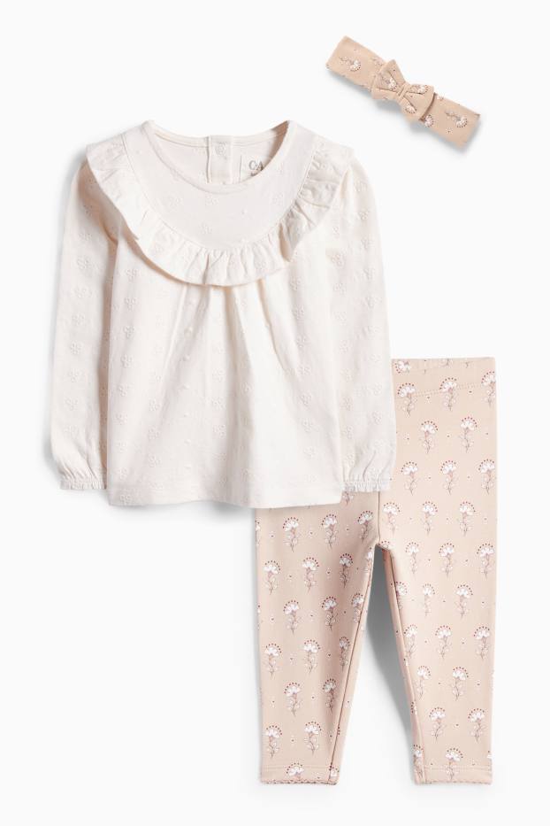 Miminka - dívky - Květiny - outfit pro miminka - 3dílný - krémově bílá