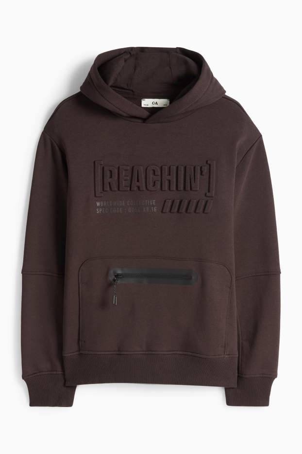 Děti - chlapci - Mikina s kapucí - tmavohnědá