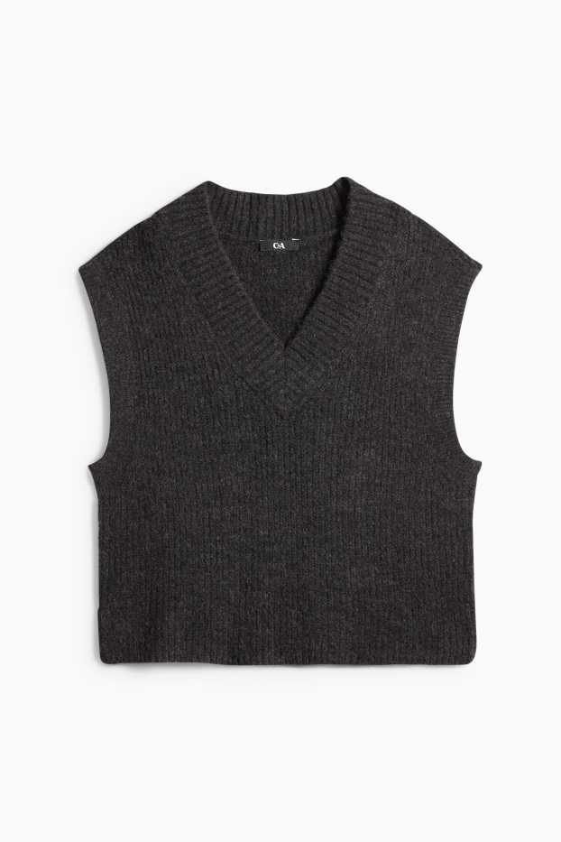 Femei - Vestă pulover - negru melanj