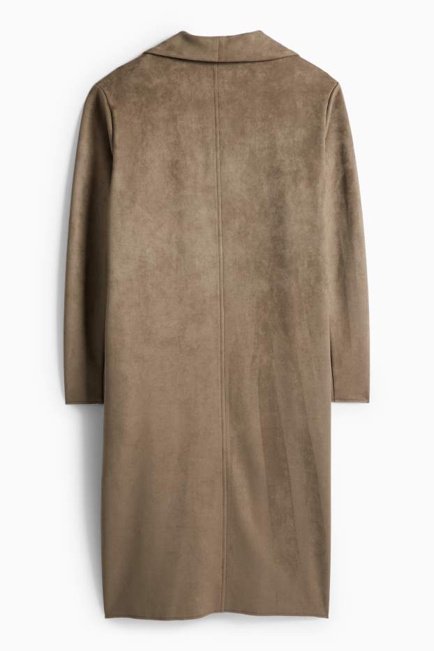 Dámské - Kabát - imitace semiše - hnědá