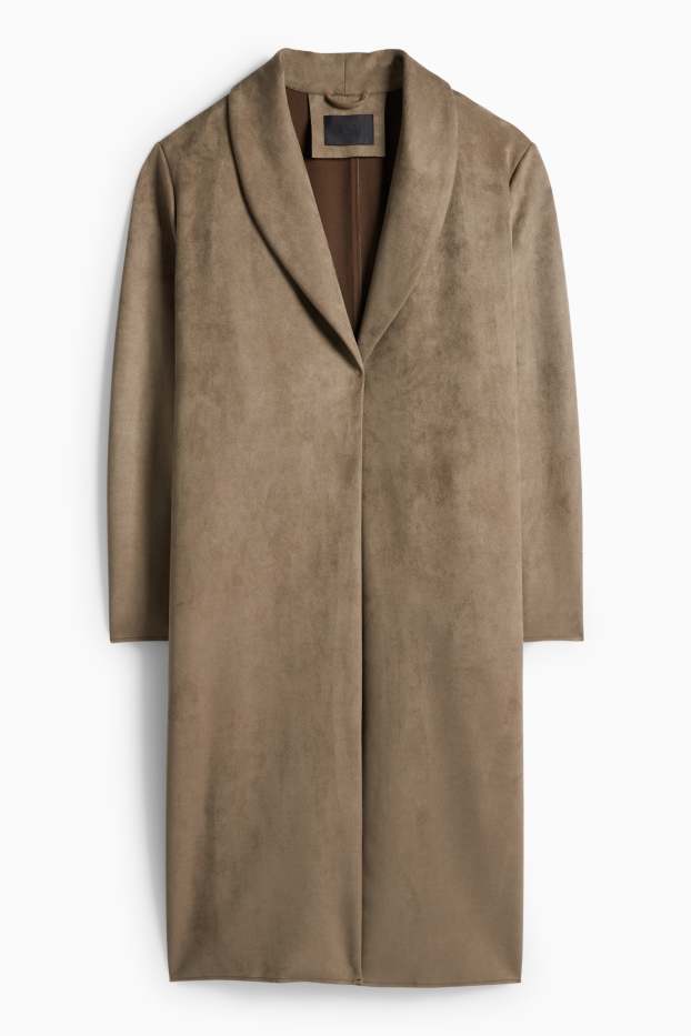 Dámské - Kabát - imitace semiše - hnědá