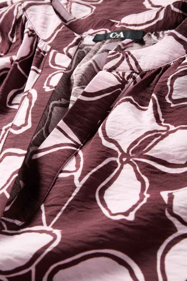 Dona - Brusa amb coll en punta - de flors - marró/rosa