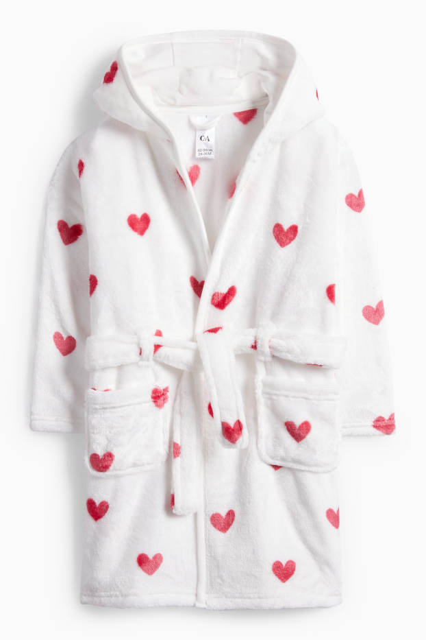 Bébés filles - Petits cœurs - peignoir bébé à capuche - blanc / rouge