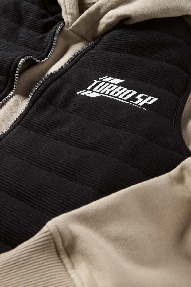 Kinderen: jongens - Set - hoodie en bodywarmer - 2-delig - zwart / beige