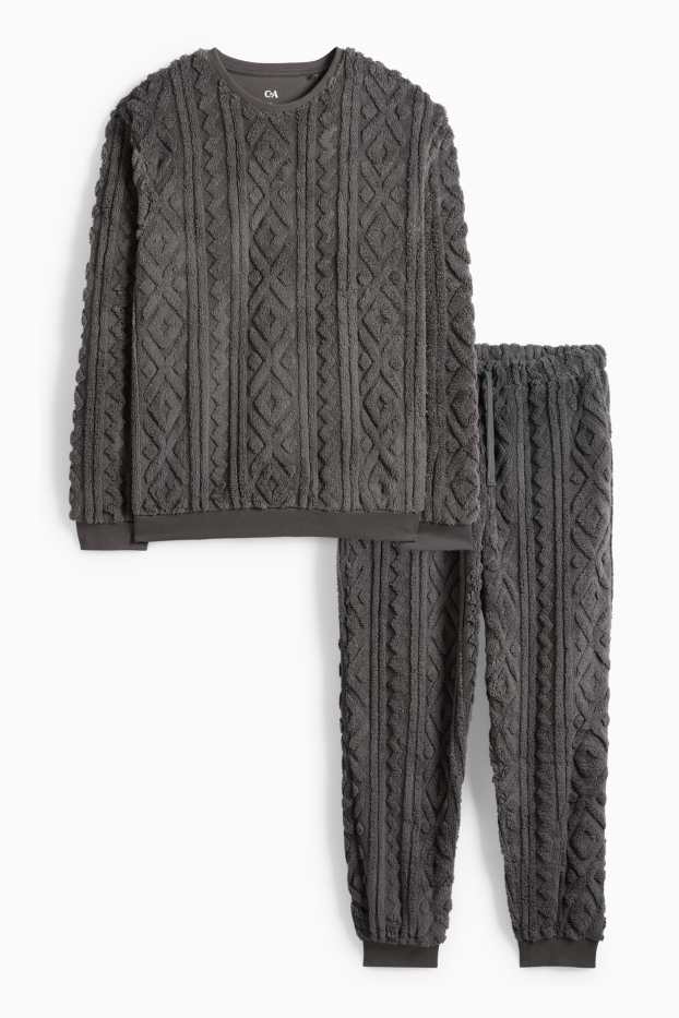 Herren - Winterpyjama - strukturiert - grau