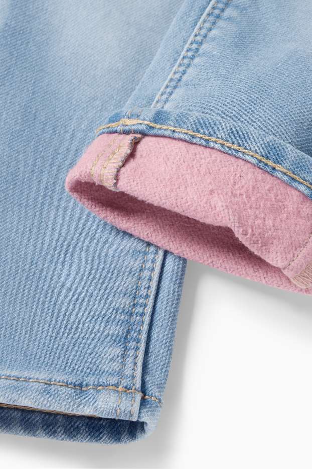 Children Girls - Bow - slim jeans - thermal jeans - blue denim