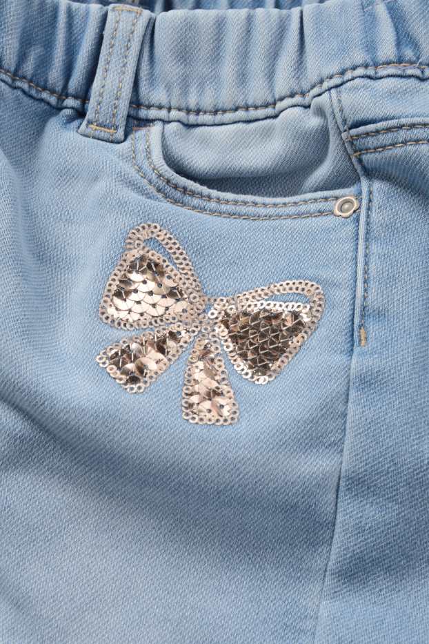 Children Girls - Bow - slim jeans - thermal jeans - blue denim