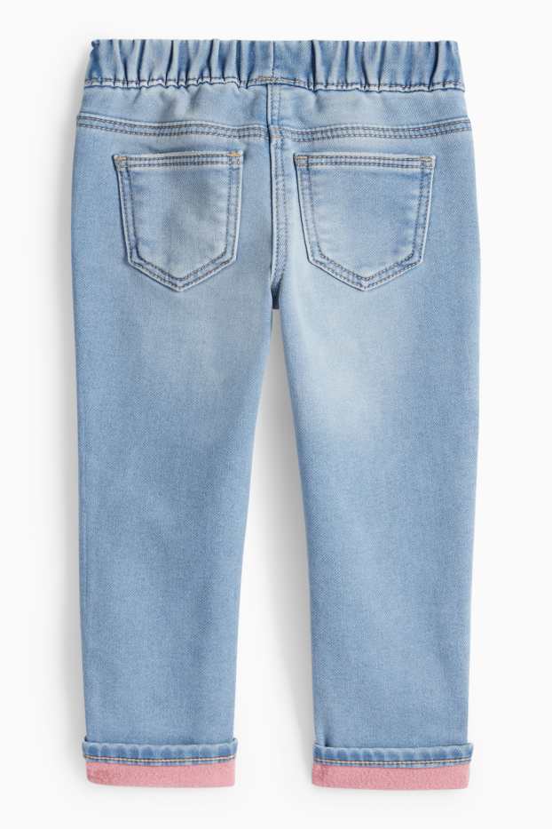 Children Girls - Bow - slim jeans - thermal jeans - blue denim