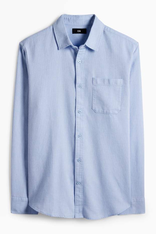 Men - Shirt - regular fit - kent collar - textured - light blue