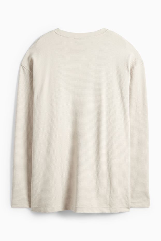 Hommes - Haut à manches longues - relaxed fit - côtelé - beige clair