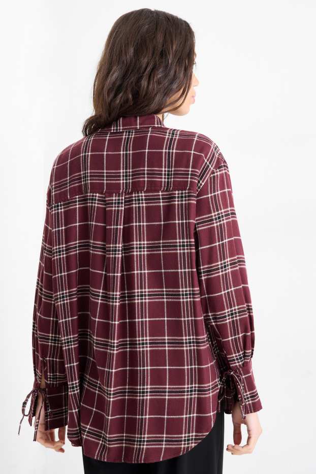 Damen - Bluse - kariert - bordeaux