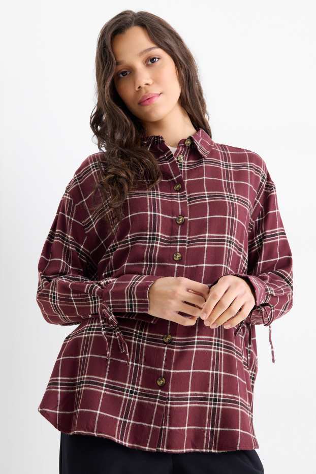 Damen - Bluse - kariert - bordeaux