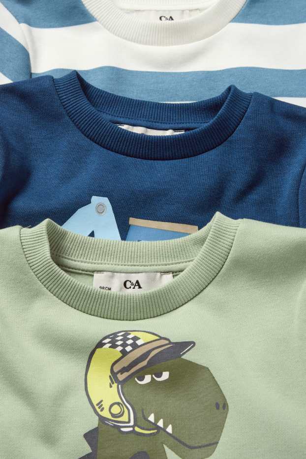 Kinder Jungen - Multipack 3er - Dino und Bagger - Sweatshirt - hellgrün