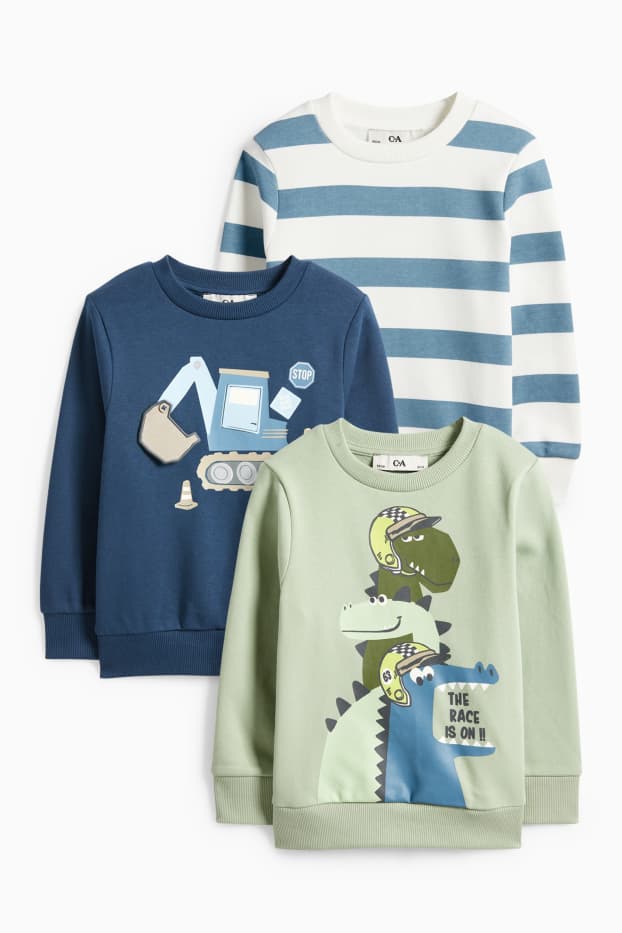 Kinder Jungen - Multipack 3er - Dino und Bagger - Sweatshirt - hellgrün