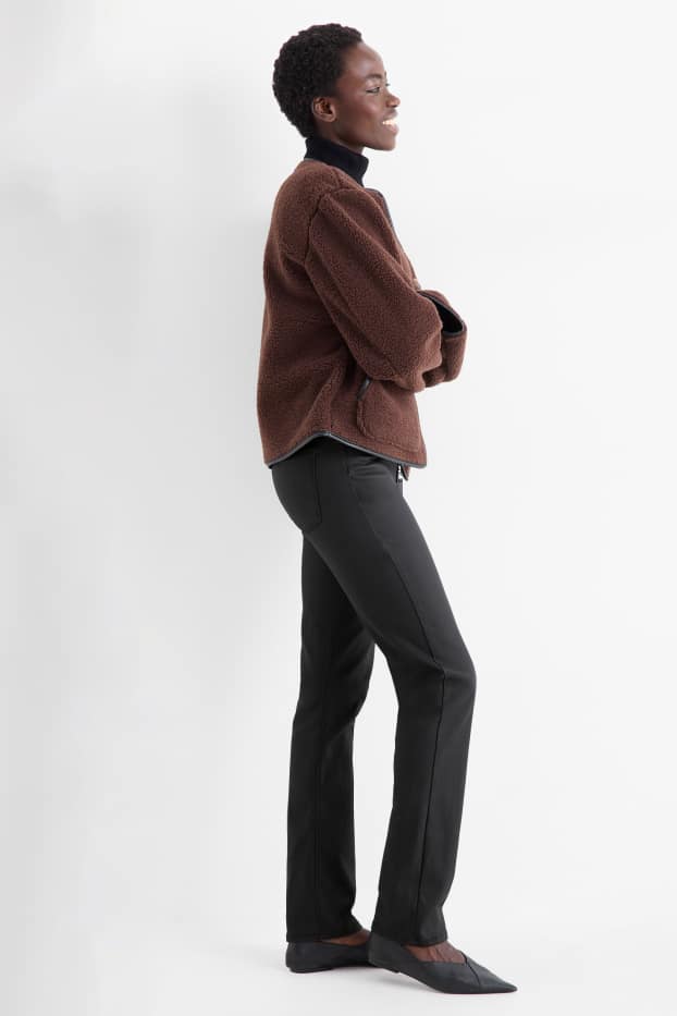 Femmes - Pantalon de toile - high waist - straight fit - noir