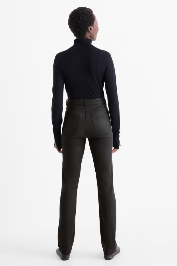 Femmes - Pantalon de toile - high waist - straight fit - noir
