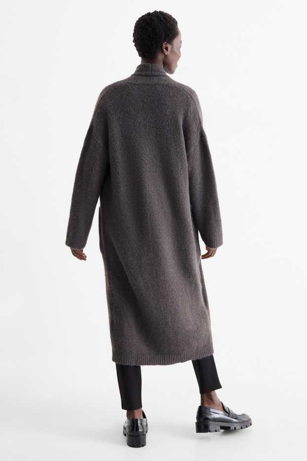 Dames - Lang gebreid vest - donkergrijs