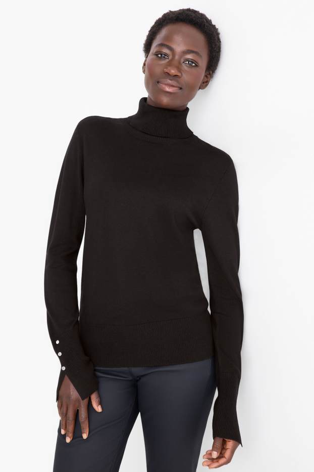 Damen - Rollkragenpullover - schwarz
