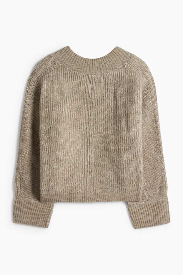 Damen - Pullover mit V-Ausschnitt - gerippt - beige