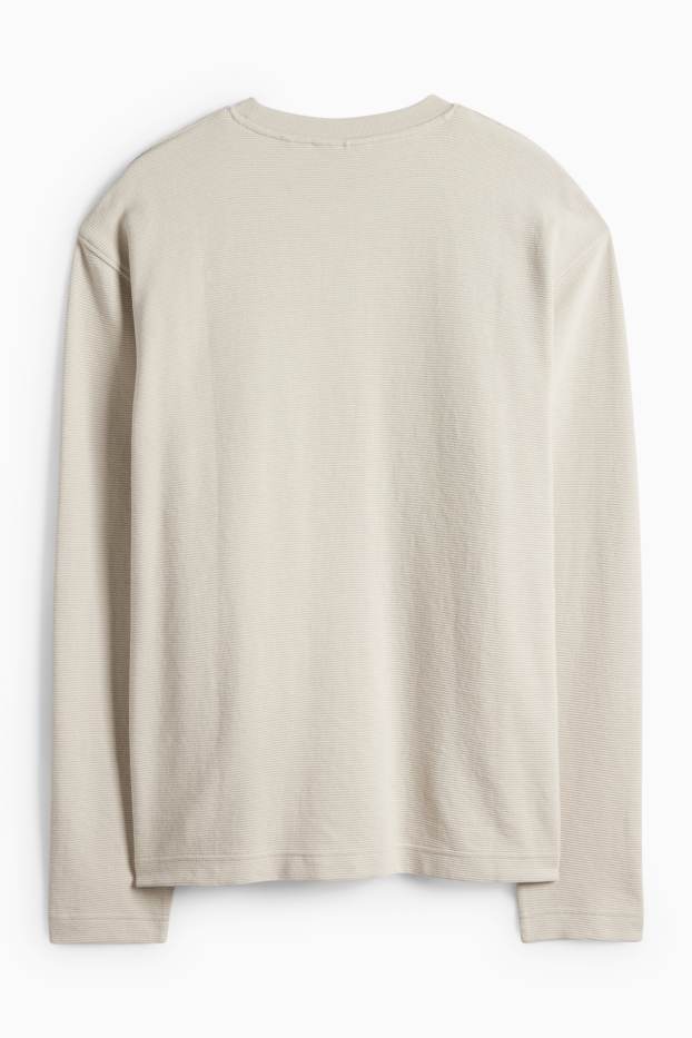 Bărbați - Tricou cu mânecă lungă - relaxed fit - reiat - bej deschis