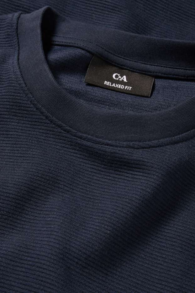 Heren - Longsleeve - relaxed fit - ribstof - donkerblauw