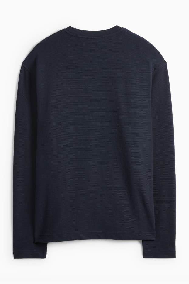 Heren - Longsleeve - relaxed fit - ribstof - donkerblauw