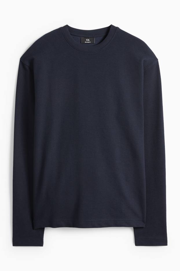 Heren - Longsleeve - relaxed fit - ribstof - donkerblauw