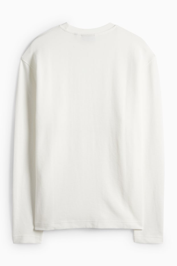 Heren - Longsleeve - relaxed fit - ribstof - wit