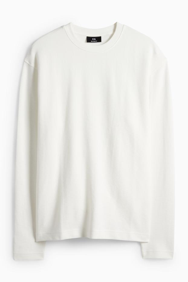 Heren - Longsleeve - relaxed fit - ribstof - wit