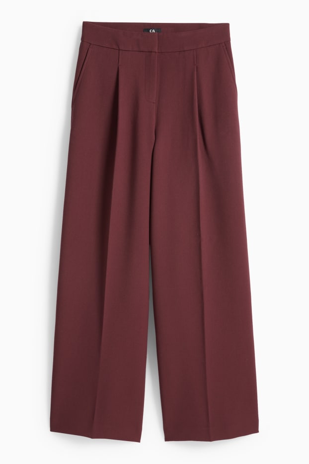 Women - Business trousers - high waist - wide leg - bordeaux