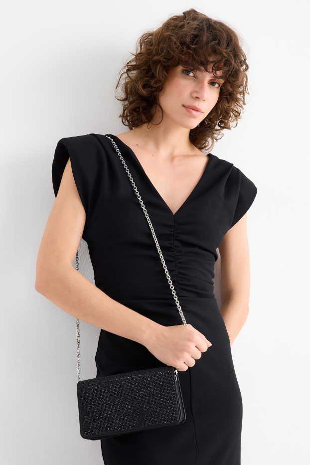 Femmes - Sac à bandoulière en satin et orné de strass - noir