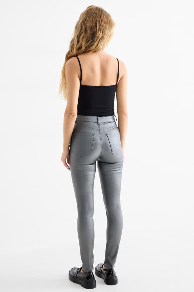 Femmes - Pantalon en toile - high waist - skinny fit - gris