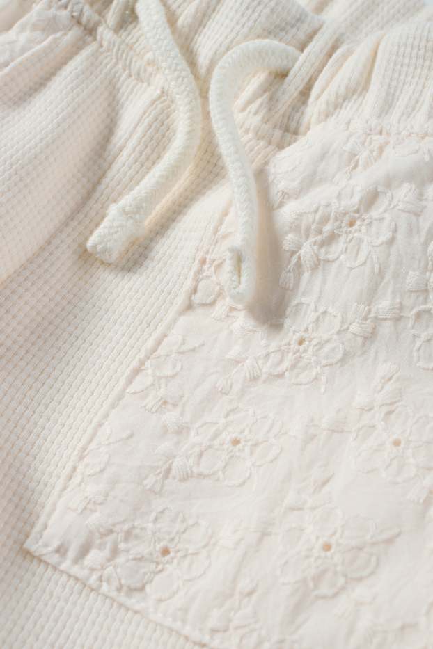 Baby Mädchen - Baby-Jogginghose - Broderie Anglaise - strukturiert - cremeweiß