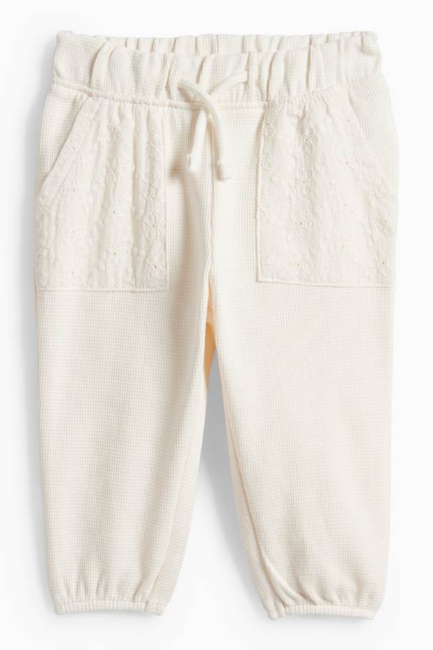 Baby Mädchen - Baby-Jogginghose - Broderie Anglaise - strukturiert - cremeweiß