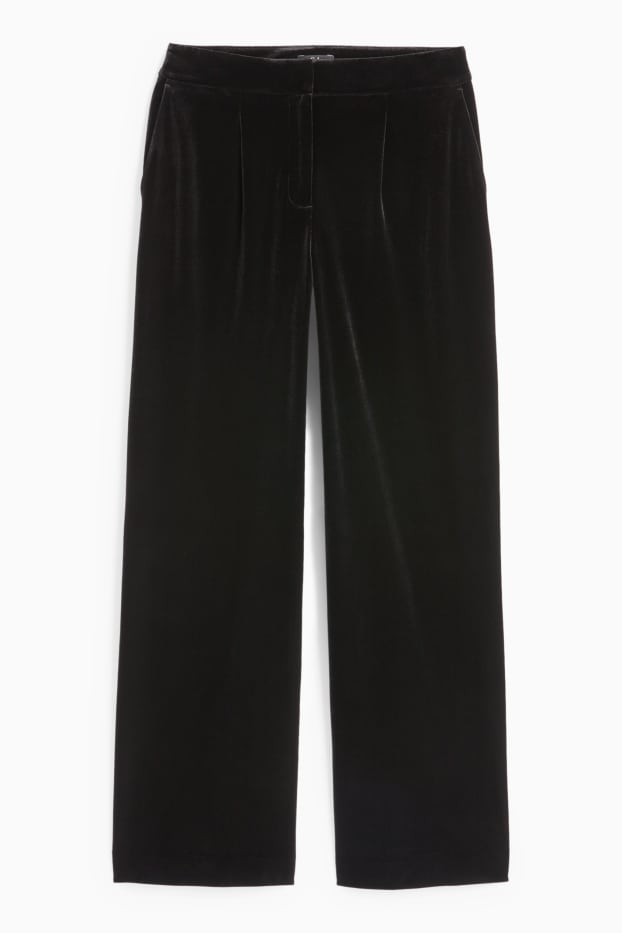 Dames - Fluwelen business-broek - mid waist - wide leg - zwart