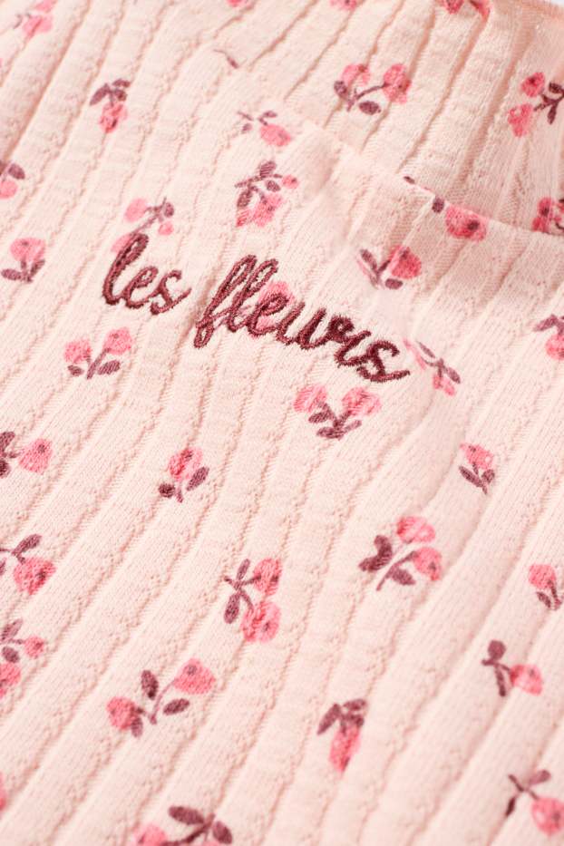 Děti - dívky - Tričko s dlouhým rukávem - žebrované - s květinovým vzorem - růžová