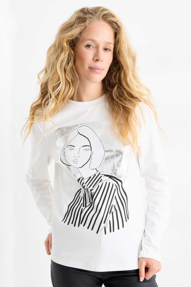 Donna - Maglia a maniche lunghe - regular fit - effetto brillante - bianco