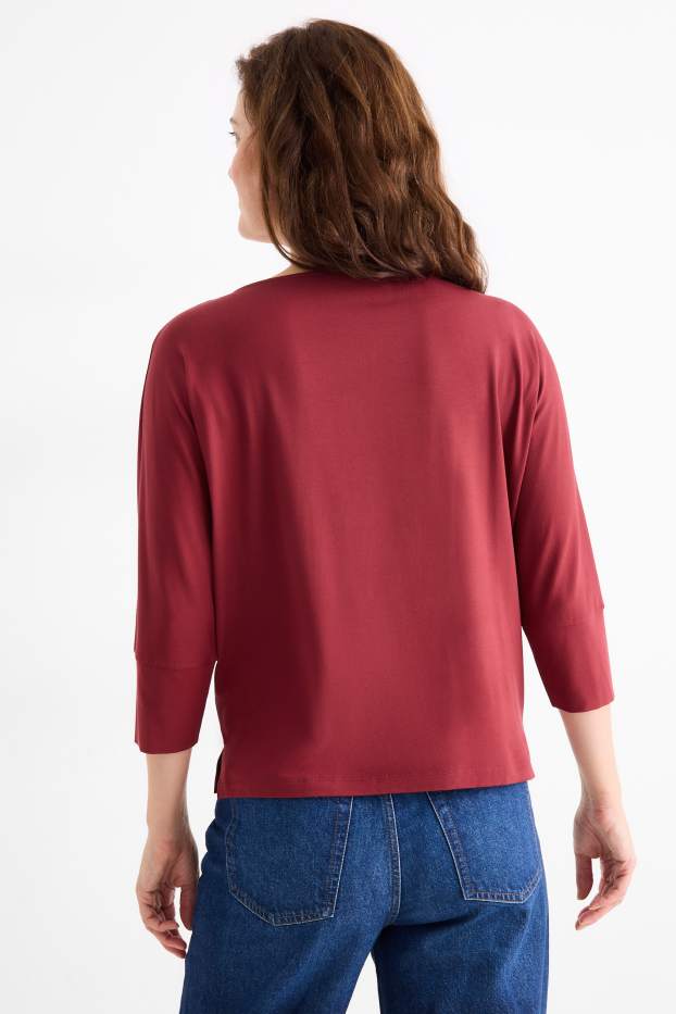 Dámské - Tričko s dlouhým rukávem basic - regular fit - tmavočervená