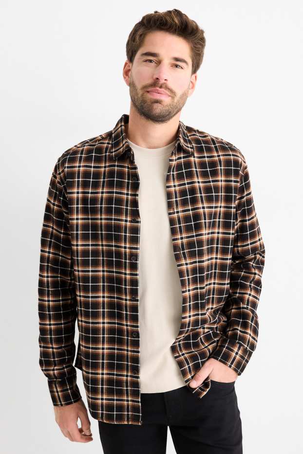 Herren - Hemd - Relaxed Fit - Kent - kariert - schwarz