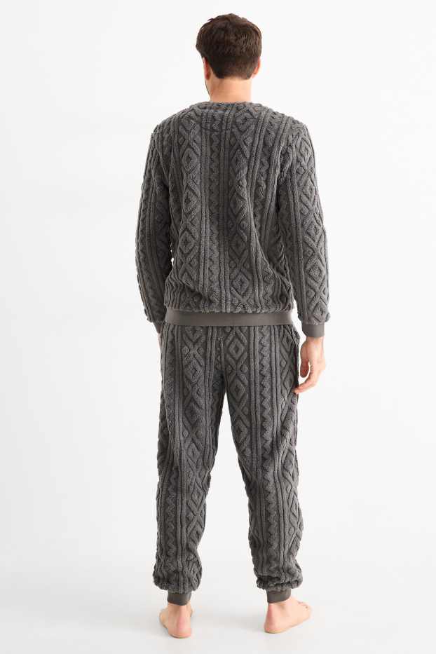 Herren - Winterpyjama - strukturiert - grau