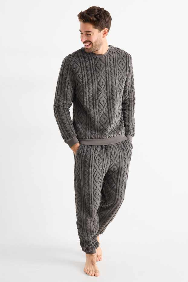 Herren - Winterpyjama - strukturiert - grau