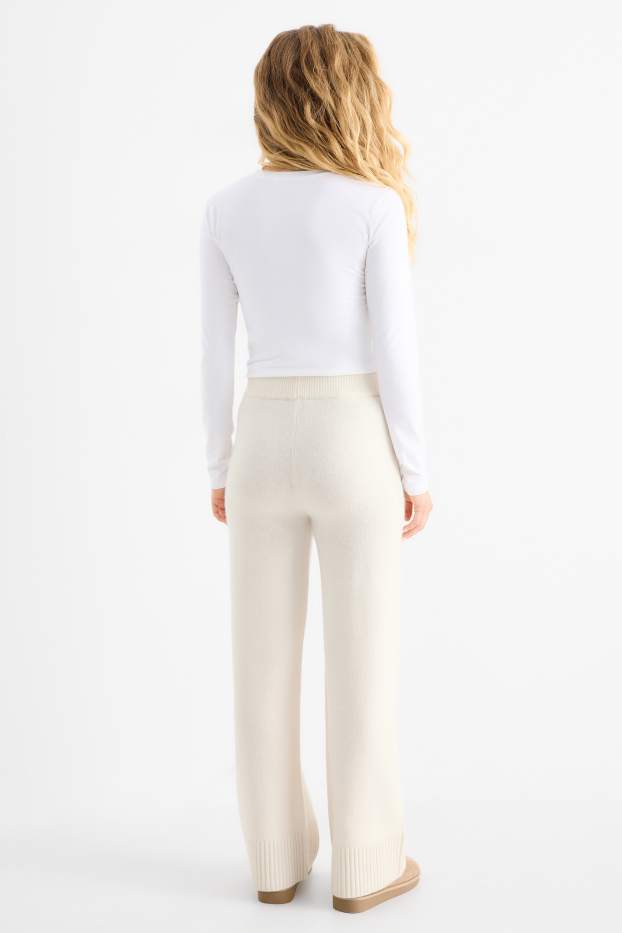 Mujer - Pantalón de deporte de punto con mezcla de cachemir - mezcla de lana - blanco roto