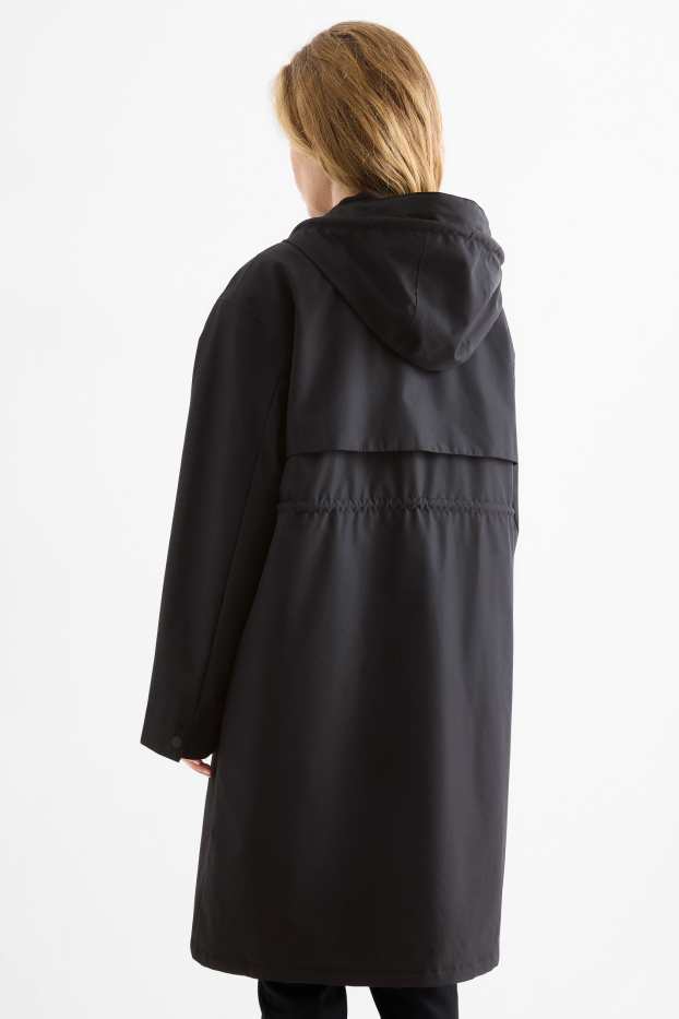 Damen - Regenparka mit Kapuze - gefüttert - wasserdicht - schwarz
