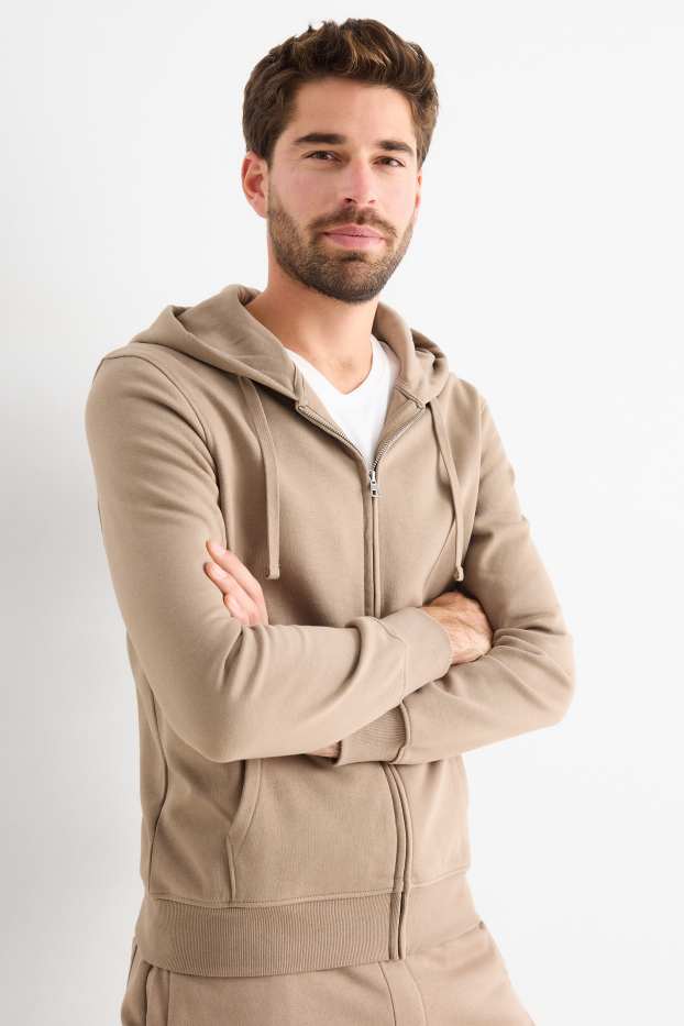 Heren - Sweatvest met capuchon - taupe